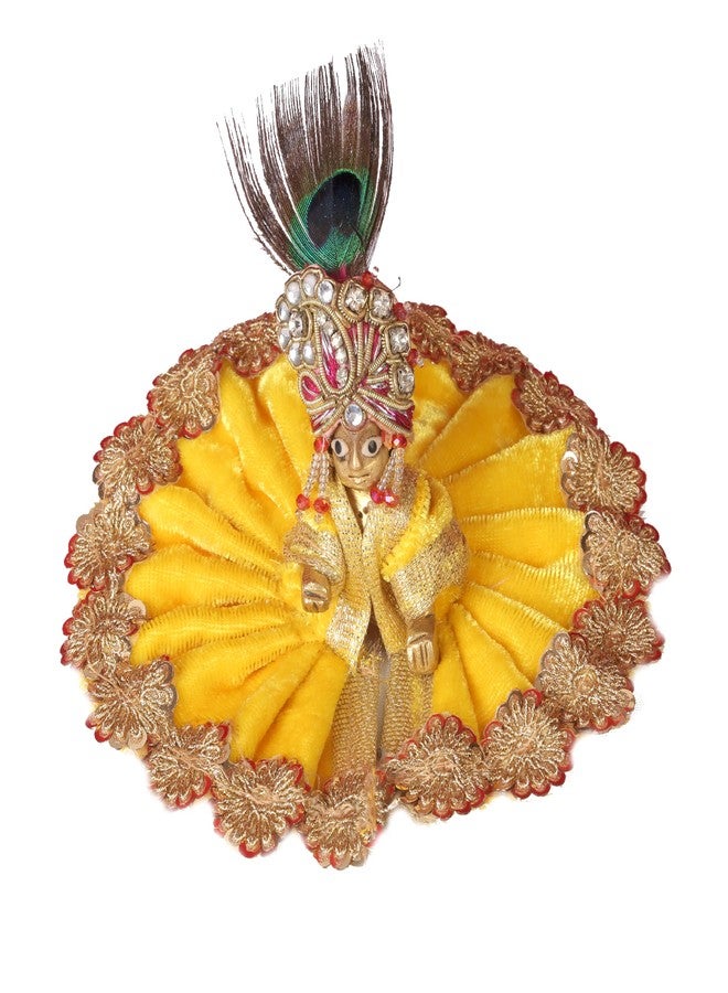 Dulhan DLC Laddu Gopal Ji Dress Designer Velvet Janamashtami Dress for Thakur ji Kanha Ji Dev Vastra, 1 pc Floral Border Bal Gopal Krishna Ji God Ladoo Gopal Poshak by Dulhan (Size 0, 4 inch, Amber Yellow) - Image 1